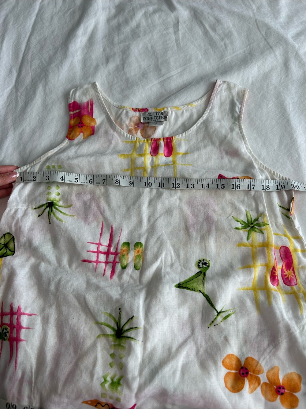 Cotton Connection 100% Linen White Tropical Print Mini Dress - Picture 12 of 12